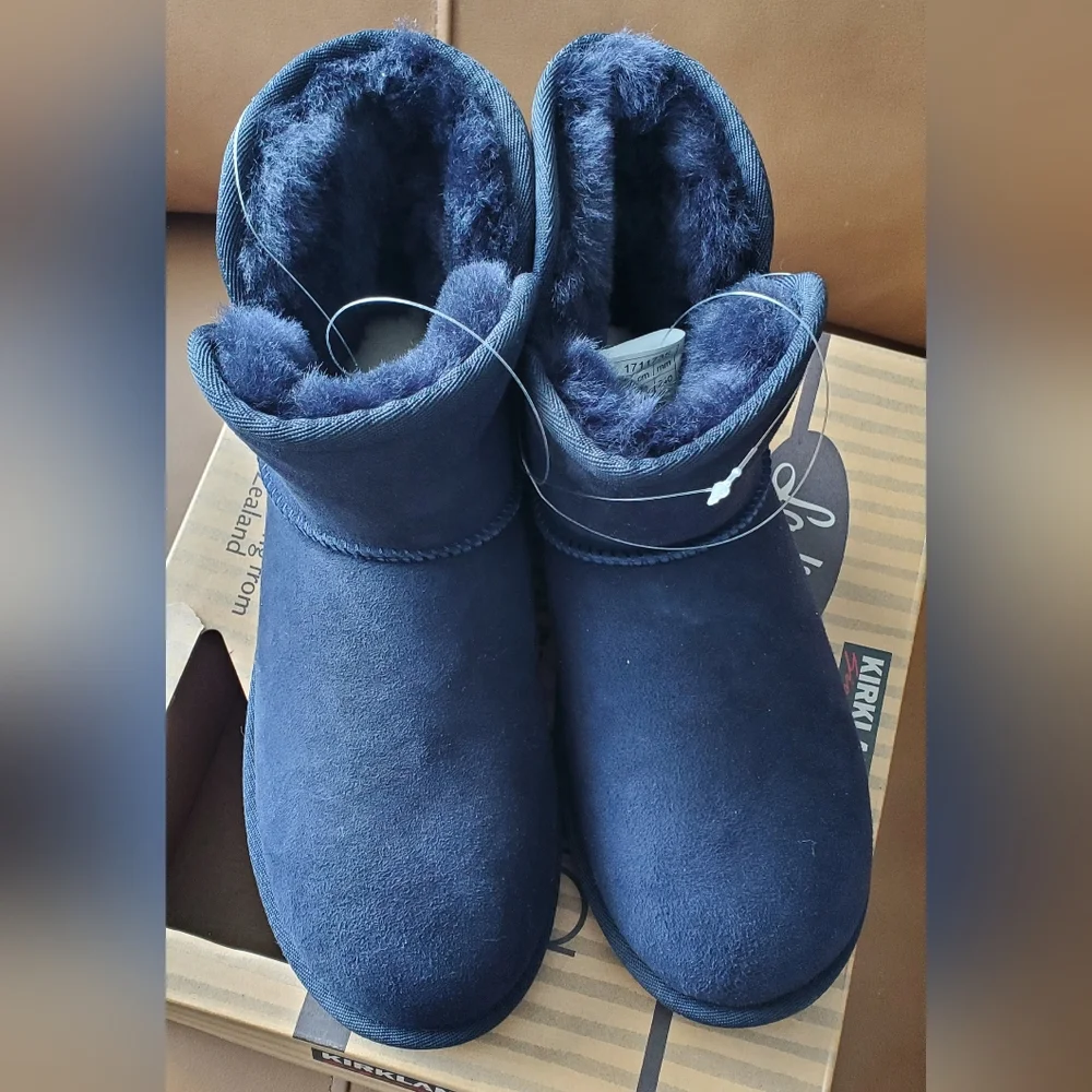 New Women's Sizes Shearling Scalloped Edge Boots Navy - Picture 5 of 15